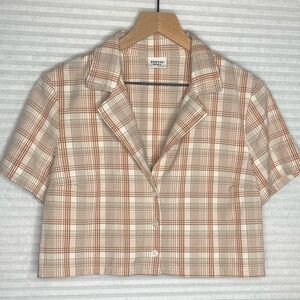 Aritzia Sunday Best Tuesday Cropped Top in Brown Beige plaid Size L cottagecore